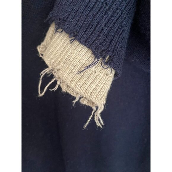 Dear John Distressed Neck and Cuff Navy Blue V Neck Sweater S - Picture 4 of 4